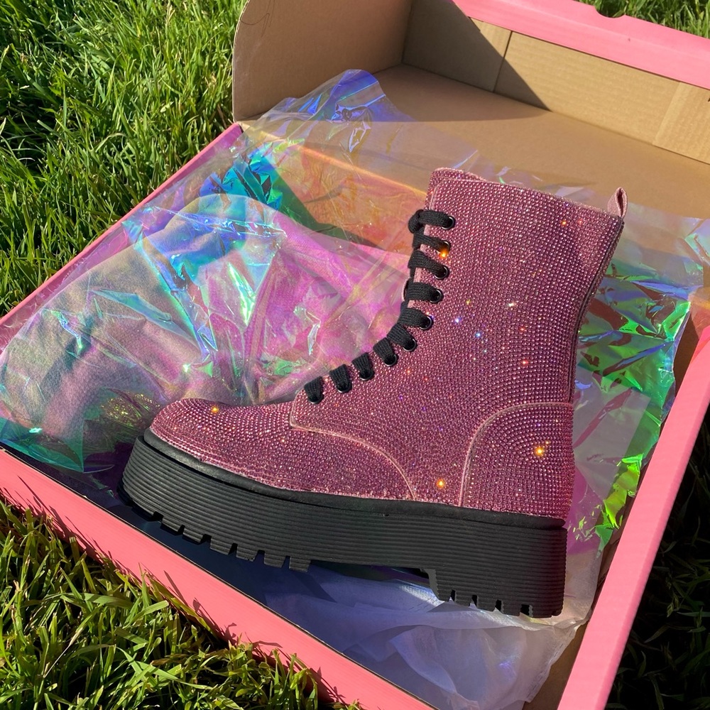 Dollskill Sugar Thrillz Pink Diamond Duchess Bling Boots